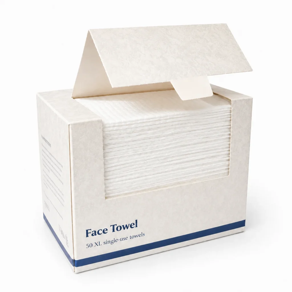 Boxed XL disposable face towels 50 count for private label skincare brands