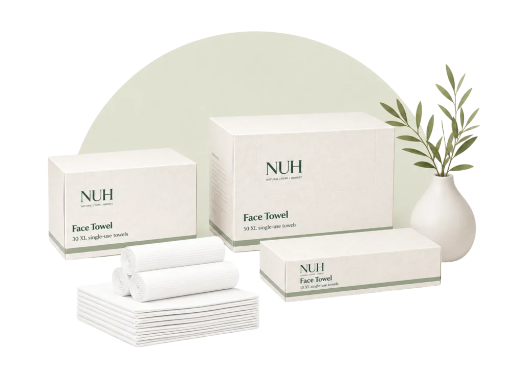 Custom disposable face towels in 10, 30 and 50-count packaging