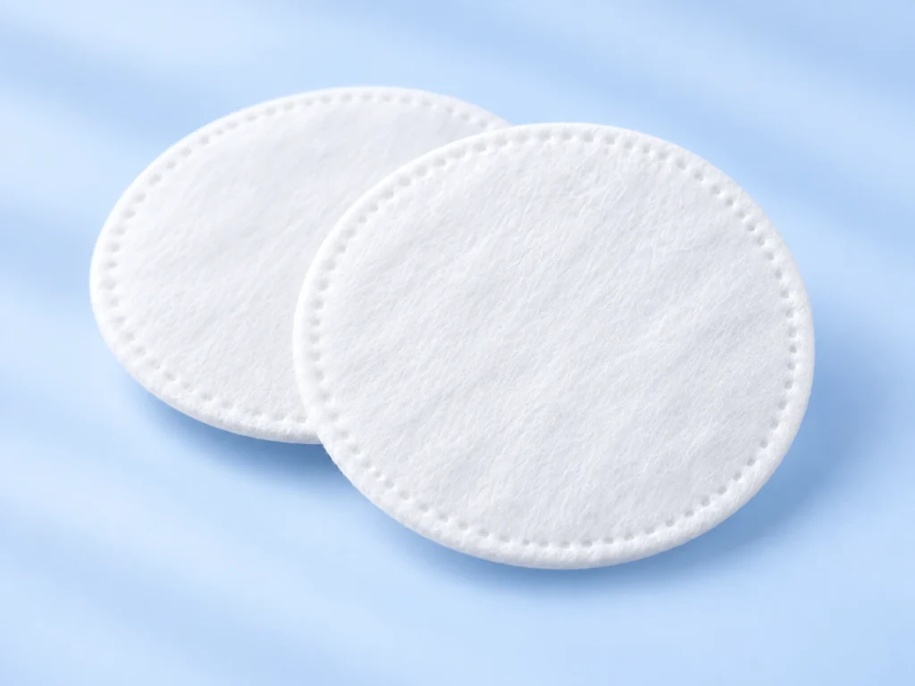 Round cotton pads with visible heat-sealed edges in a clean close-up product image