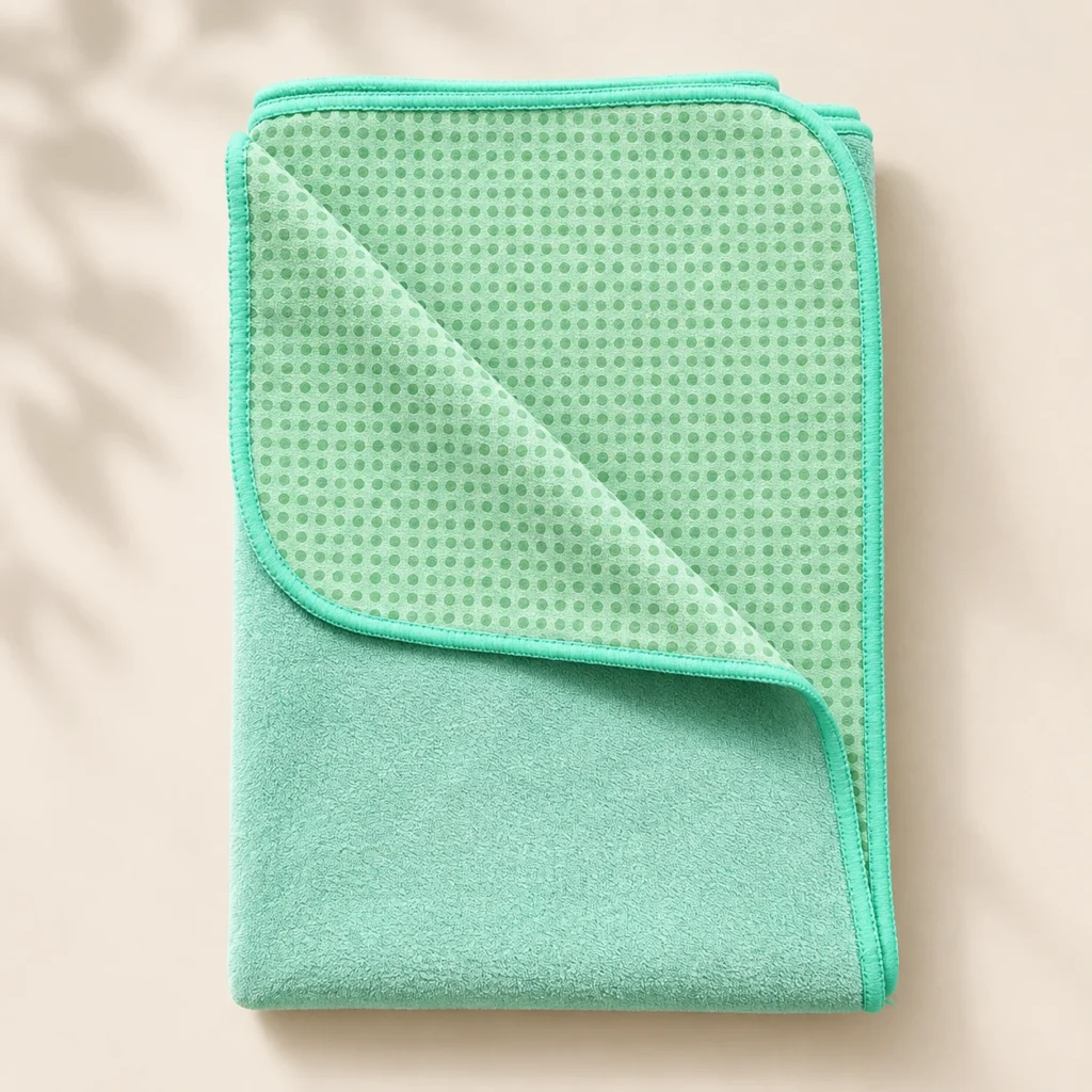 Yoga towel with silicone grip backing showing evenly arranged anti-slip dots